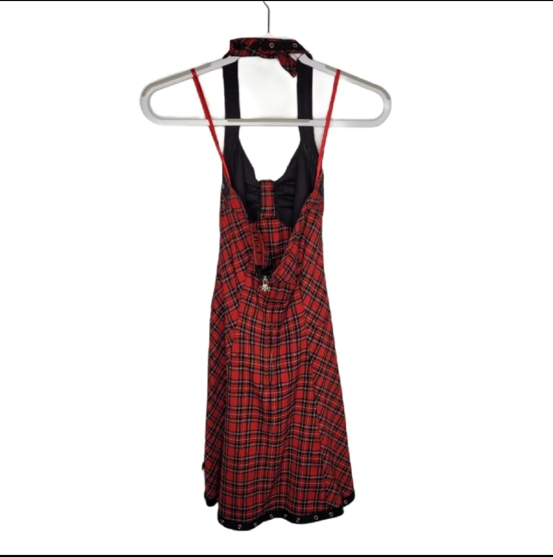 00's Plaid Halter Mini Dress with Grommet Detail by Tripp NYC