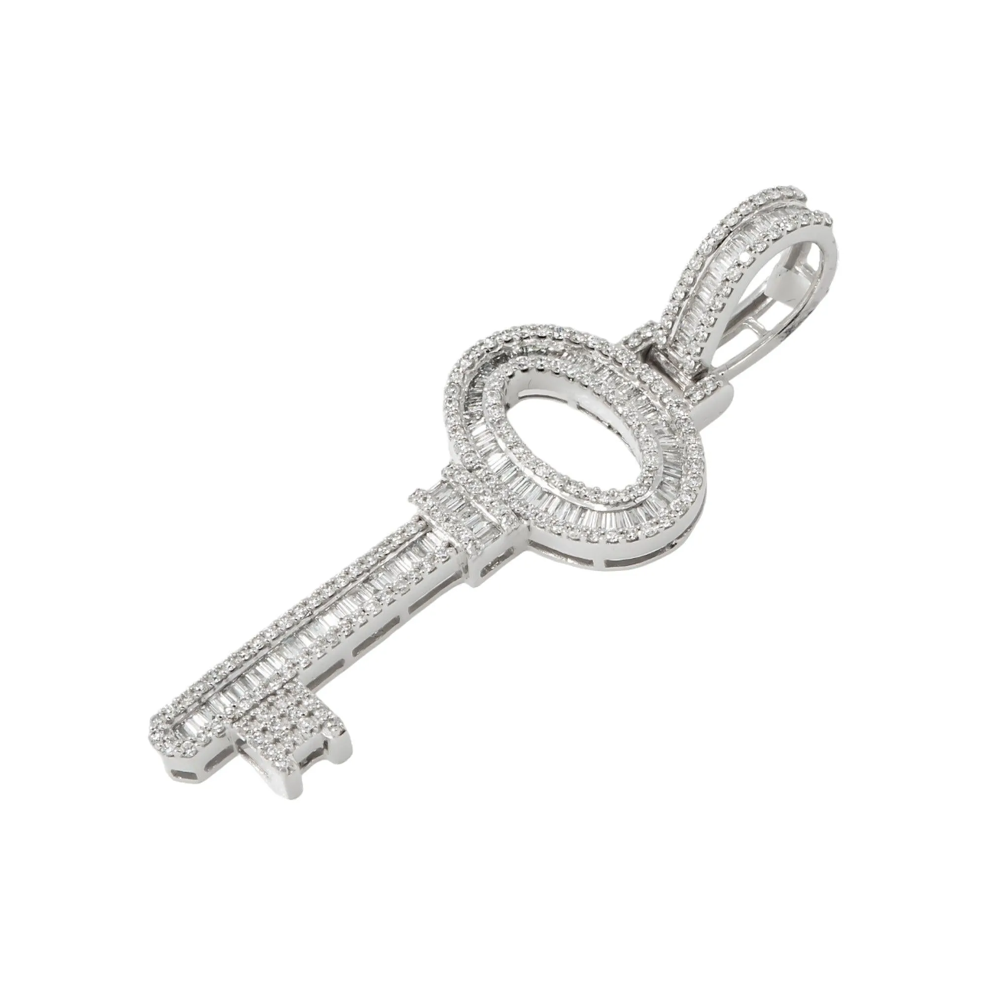 10K GOLD BAGUETTE DIAMOND KEY PENDANT 1.41 CT