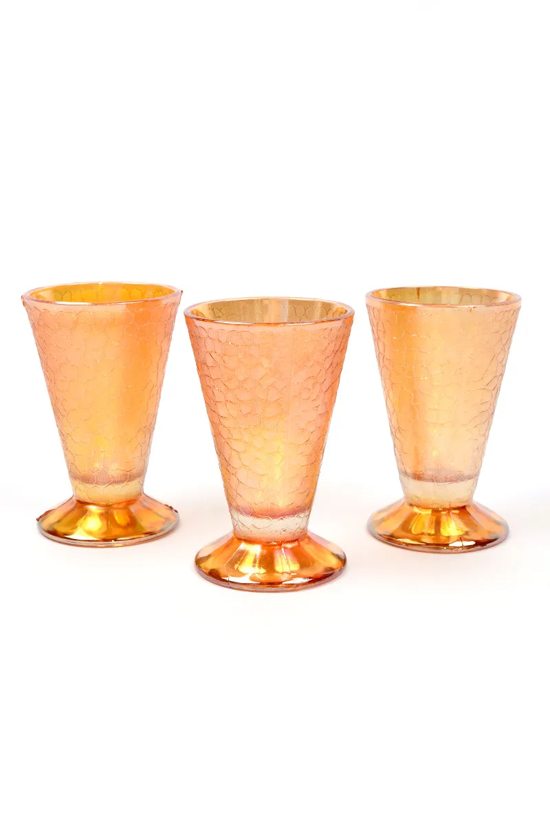 1920s Jeanette Marigold Gold Crackle Carnival Glass Footed Tumblers, Set of 3