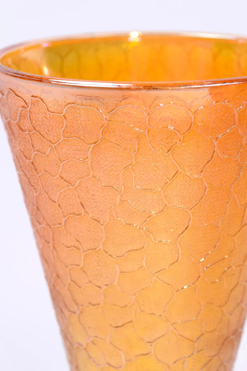 1920s Jeanette Marigold Gold Crackle Carnival Glass Footed Tumblers, Set of 3