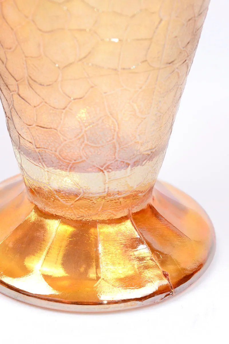 1920s Jeanette Marigold Gold Crackle Carnival Glass Footed Tumblers, Set of 3