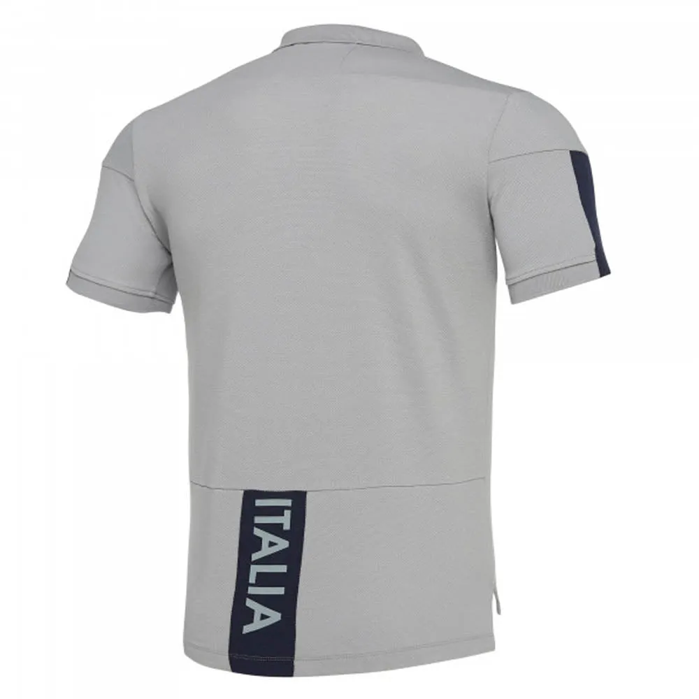 2019-2020 Italy Macron Rugby Official Cotton Polo Shirt Grey