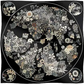 2023 AW NEW HERMES scarf Carre 90 Planifleurs Black/Gris/Parchemin Silk100%[BRAND NEW][Authentic]