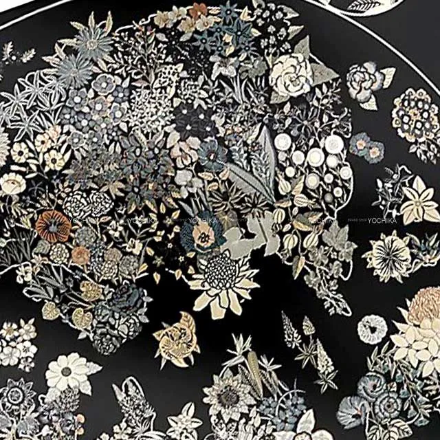 2023 AW NEW HERMES scarf Carre 90 Planifleurs Black/Gris/Parchemin Silk100%[BRAND NEW][Authentic]