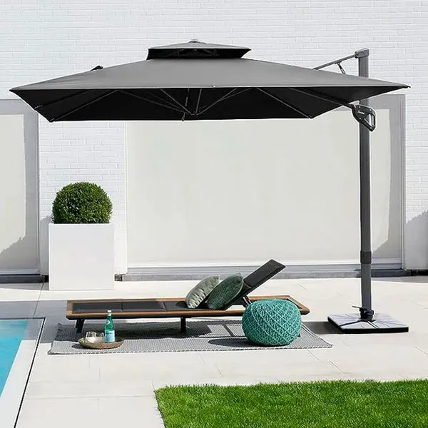 9' x 12' Patio Umbrella, Double Top Large Cantilever Umbrella Aluminum Offset Umbrella Heavy Duty Outdoor Pool Umbrellas with 360 Degree Rotation & Cross Base