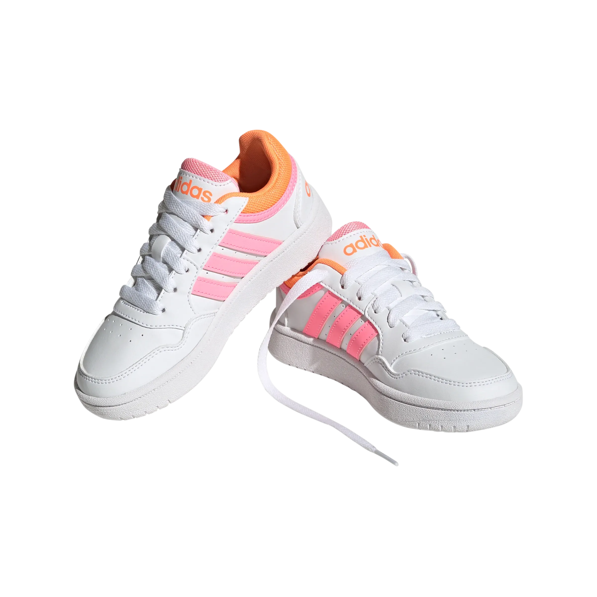 adidas Hoops 3.0 Kids Trainers - Girls - White/Beam Pink/Orange