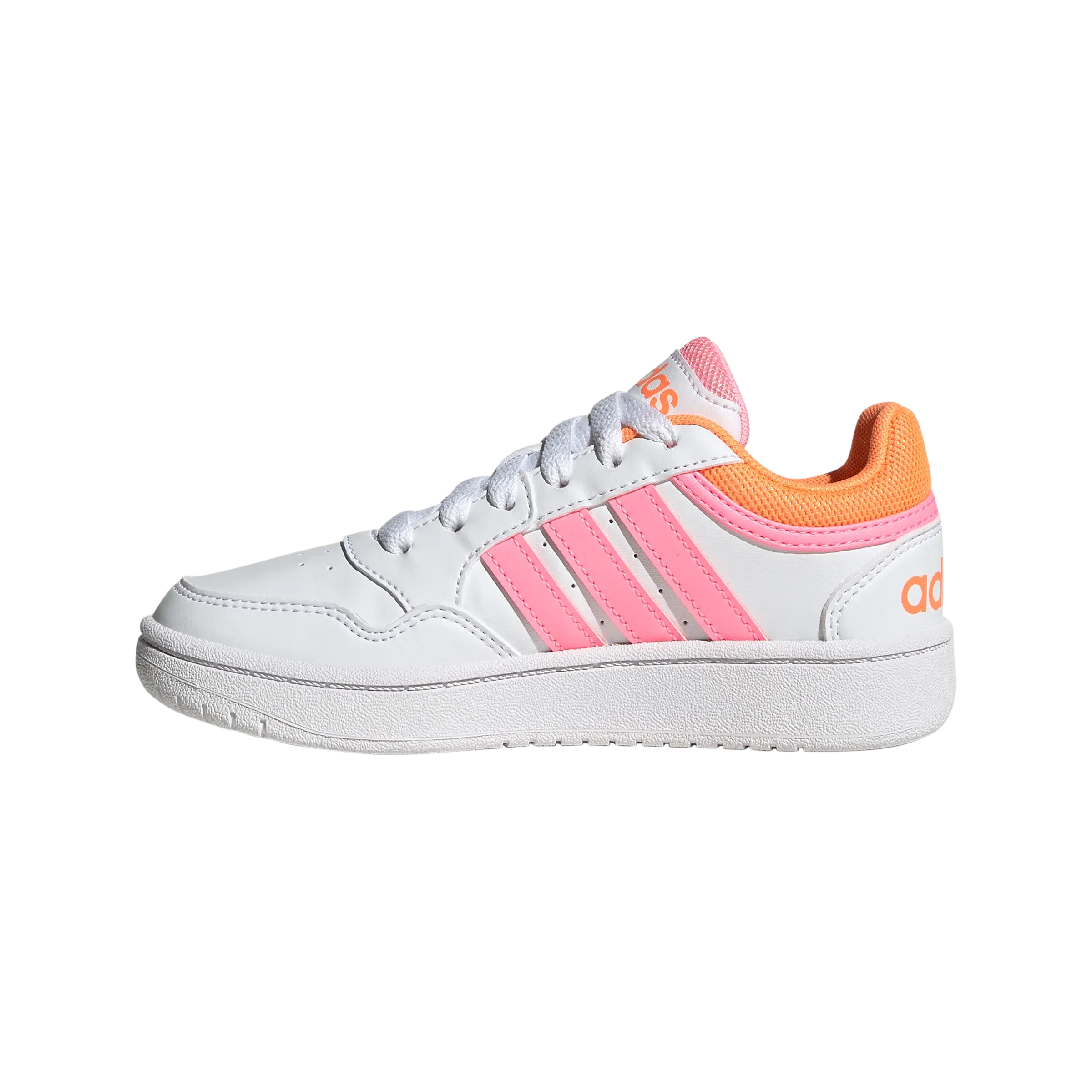 adidas Hoops 3.0 Kids Trainers - Girls - White/Beam Pink/Orange