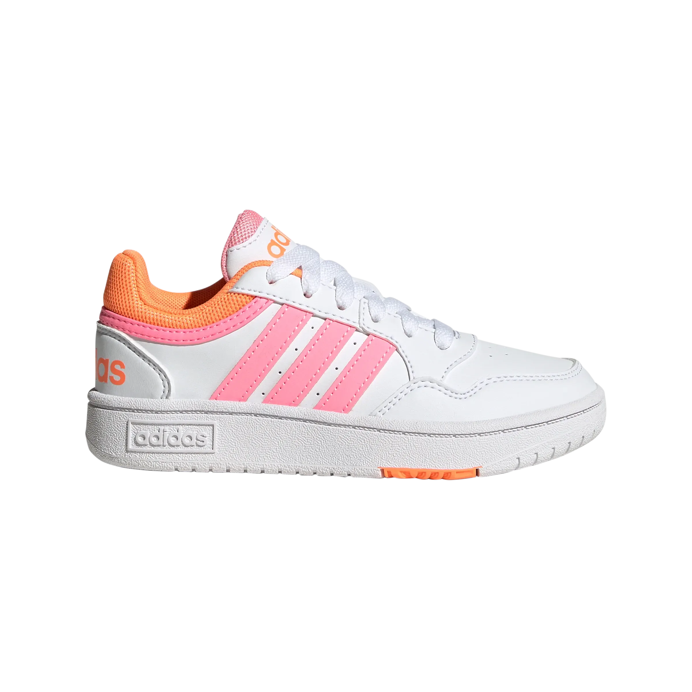 adidas Hoops 3.0 Kids Trainers - Girls - White/Beam Pink/Orange