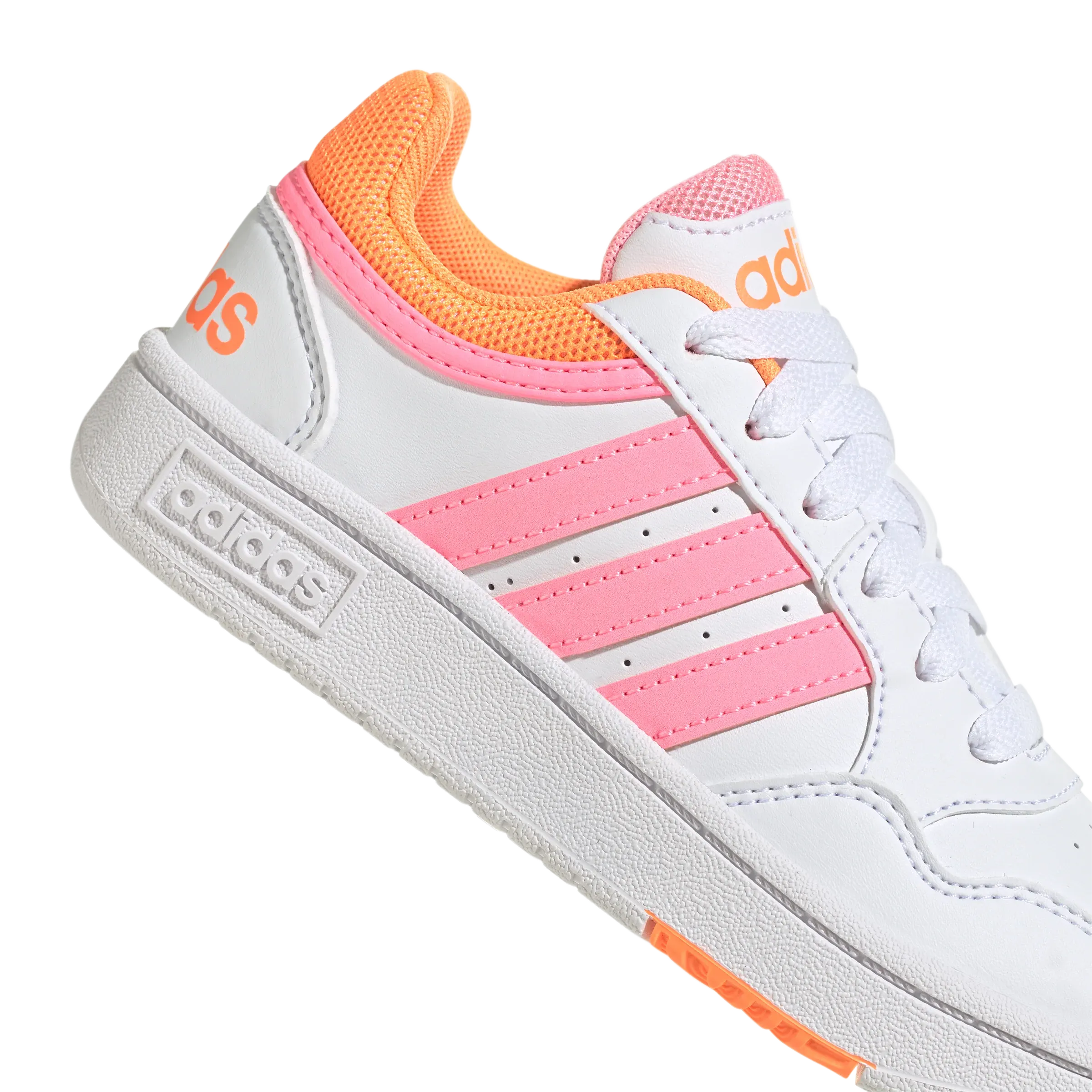 adidas Hoops 3.0 Kids Trainers - Girls - White/Beam Pink/Orange