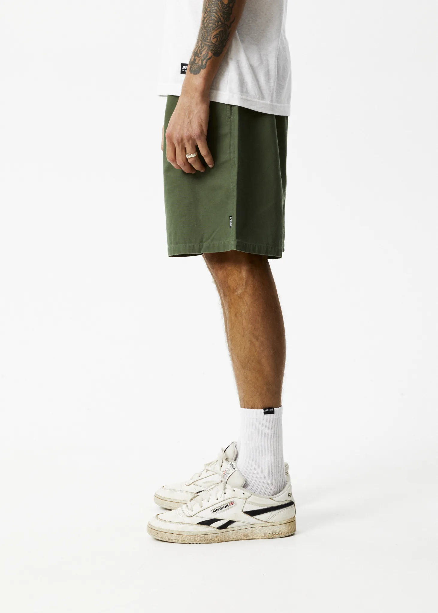 AFENDS Mens Ninety Eights - Baggy Elastic Waist Shorts - Cypress