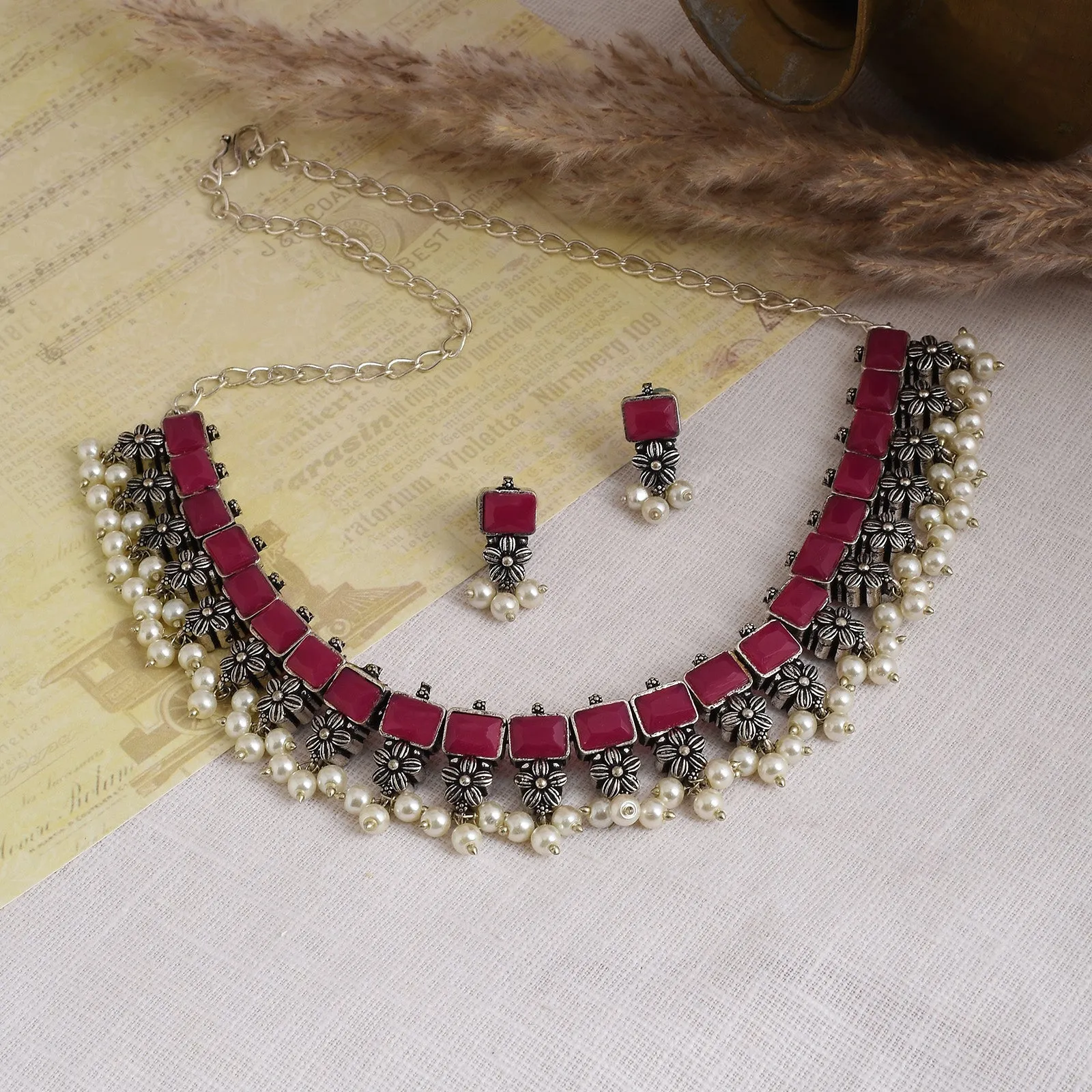 Ahilya Silver Oxidized Necklace