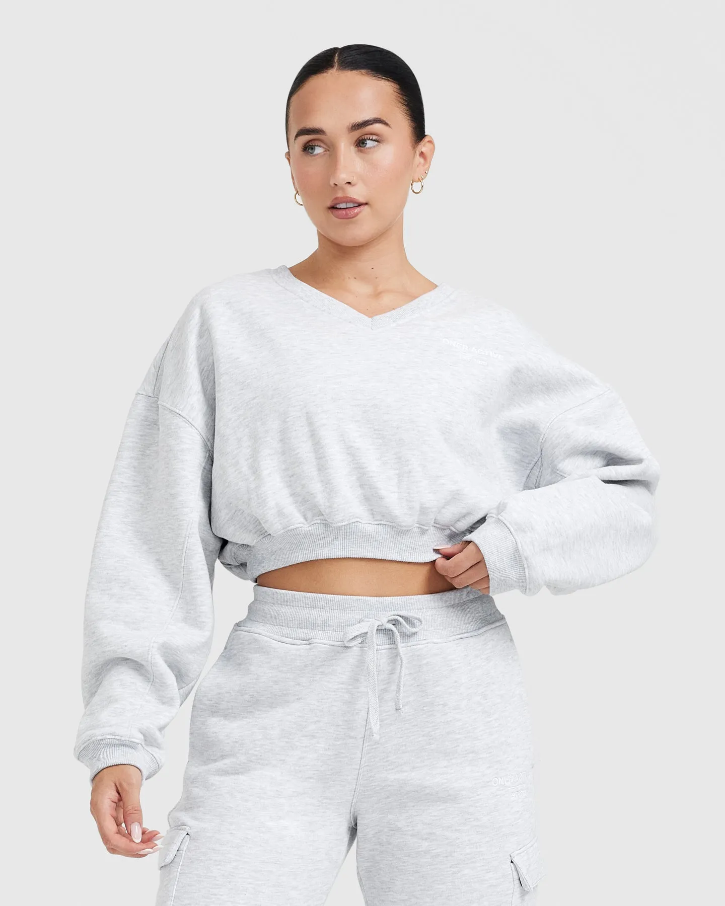 All Day Est 2020 Crop V-Neck Sweatshirt | Light Grey Marl