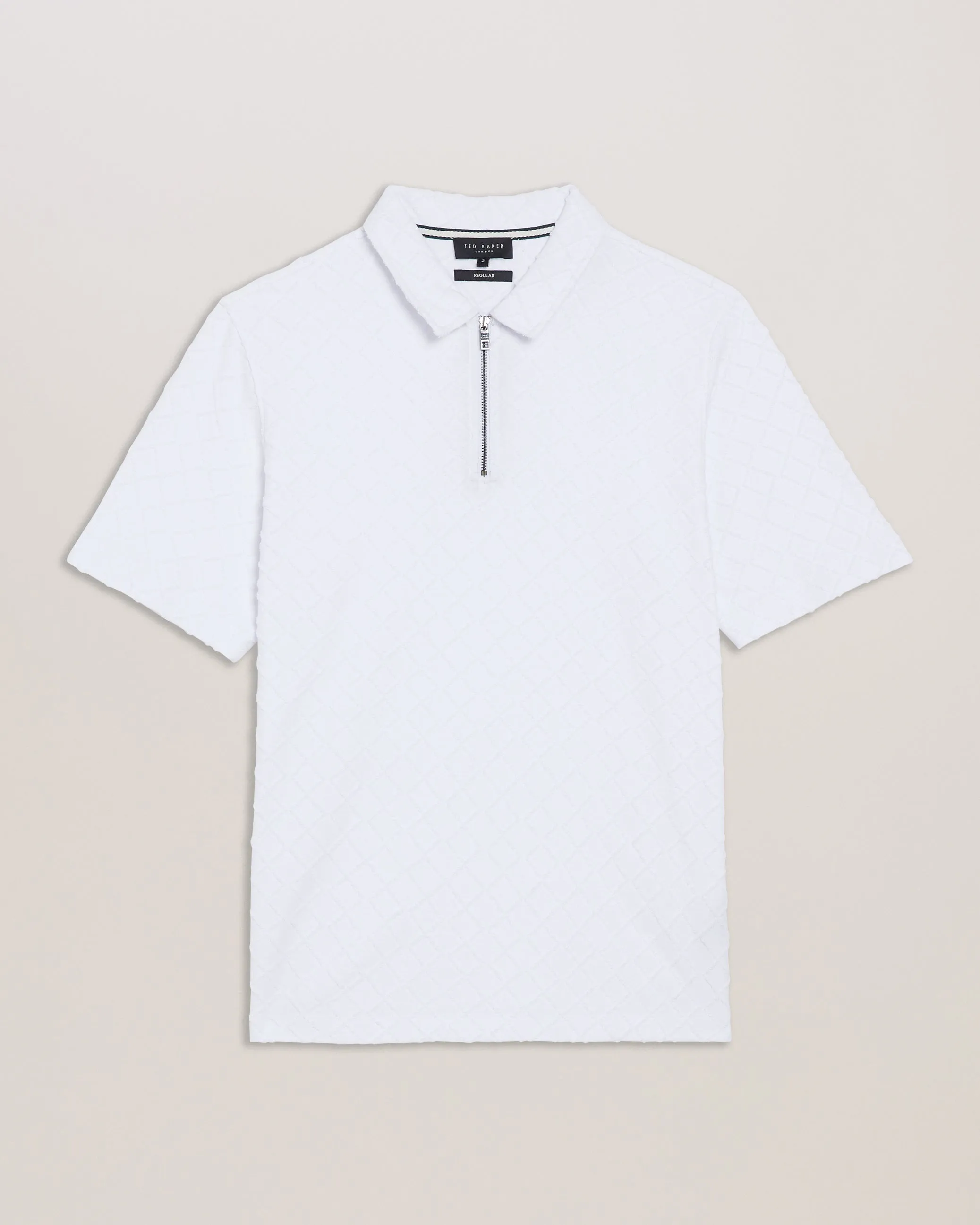 Ansom Zip-Neck Textured Towelling Cotton Polo White