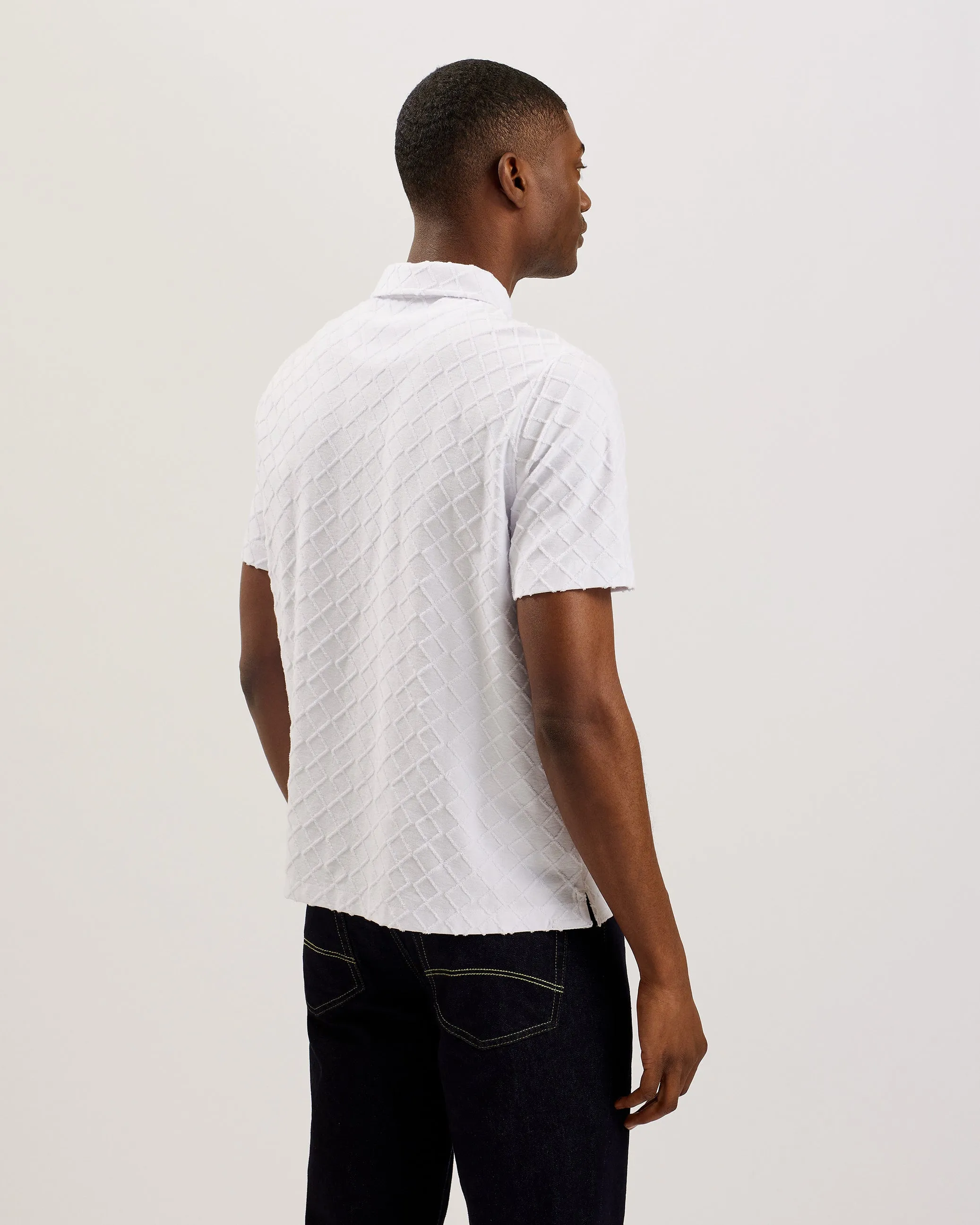 Ansom Zip-Neck Textured Towelling Cotton Polo White