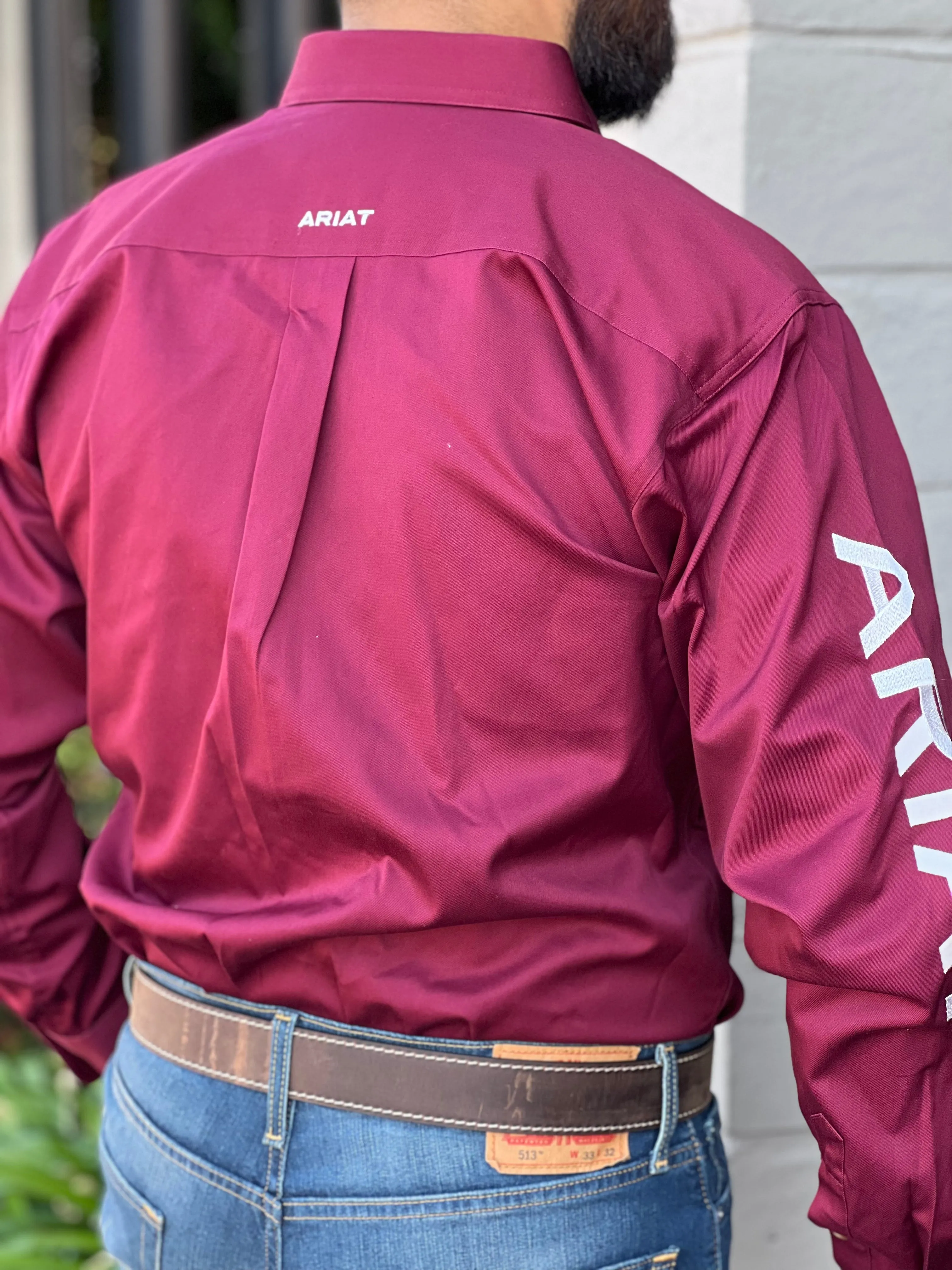 Ariat Team Logo Burgundy/White Fitted Long Sleeve Shirt