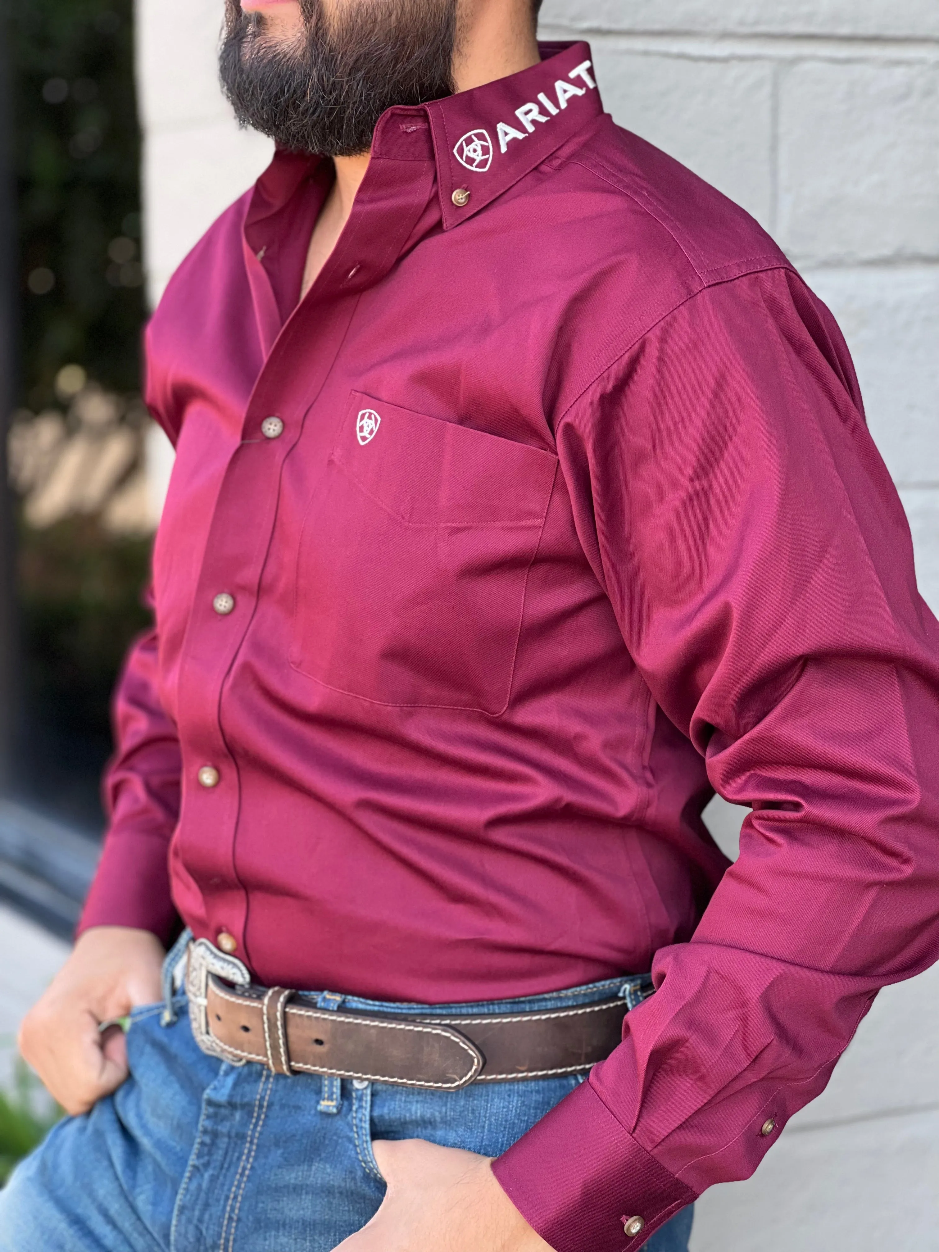 Ariat Team Logo Burgundy/White Fitted Long Sleeve Shirt