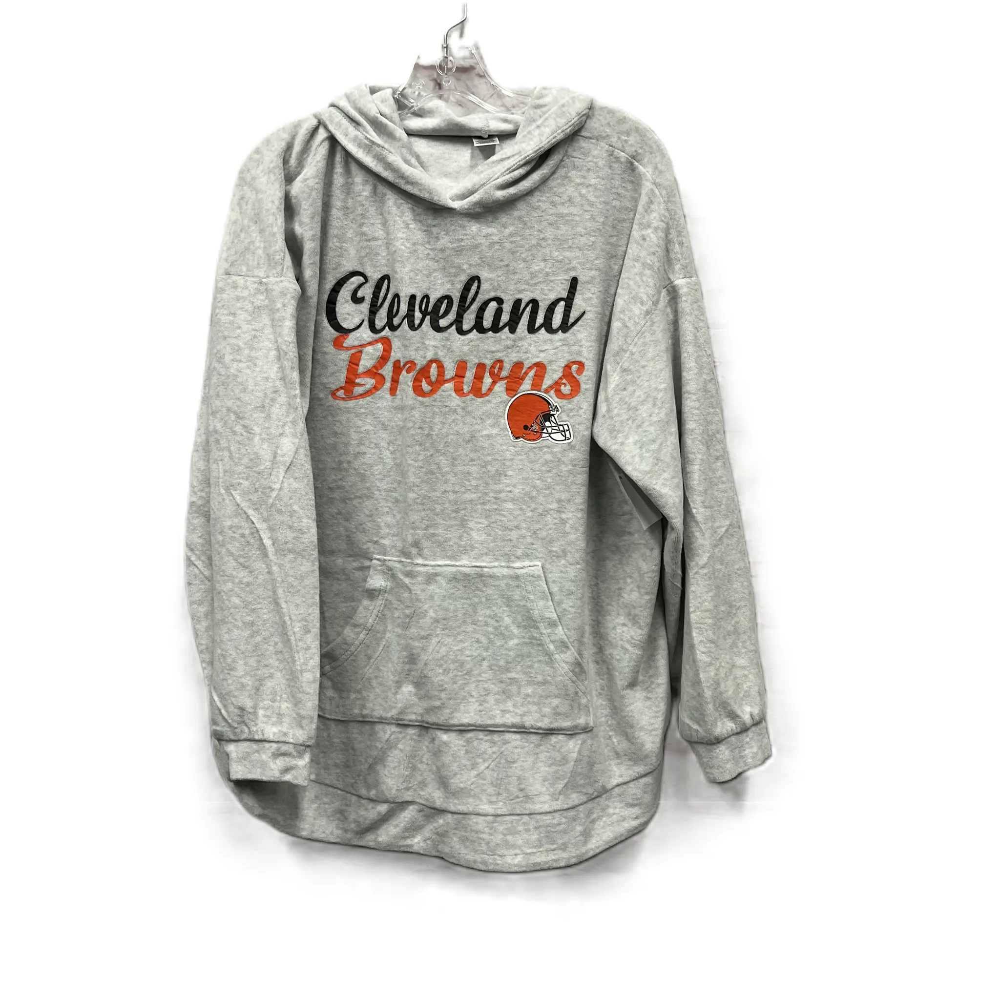 Athletic Top Long Sleeve Hoodie By Nfl In Grey, Size: 1x