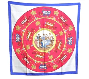 Auth HERMES Carre 90 Scarf "JEU DES OMNIBUS ET DAMES BLANCHES " Silk Blue K5616