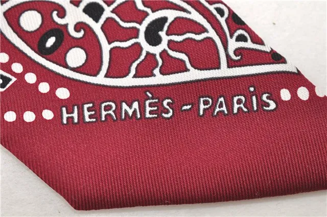 Auth HERMES Twilly Scarf Silk "Entre Ciel et mer Bandana" Wine Red Box 0673D