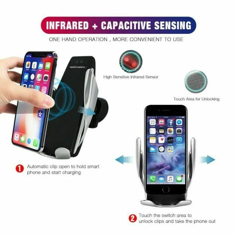 Automatic Sensor Clamping Wireless Car Charger Mount Holder Universal 4"-6.5"