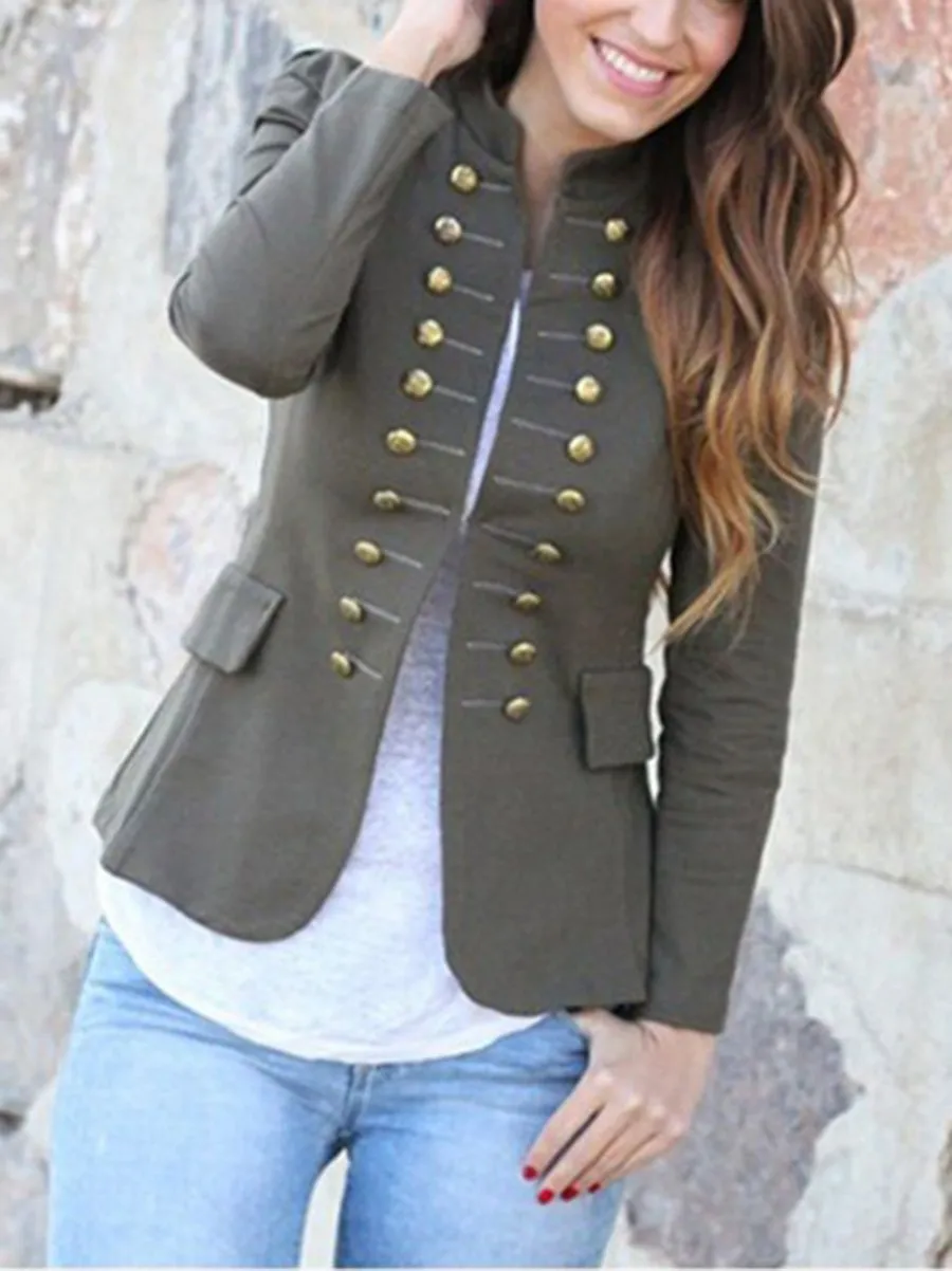 Autumn and Winter Slim Double-Breasted Solid Color Long-Sleeved Small Blazer