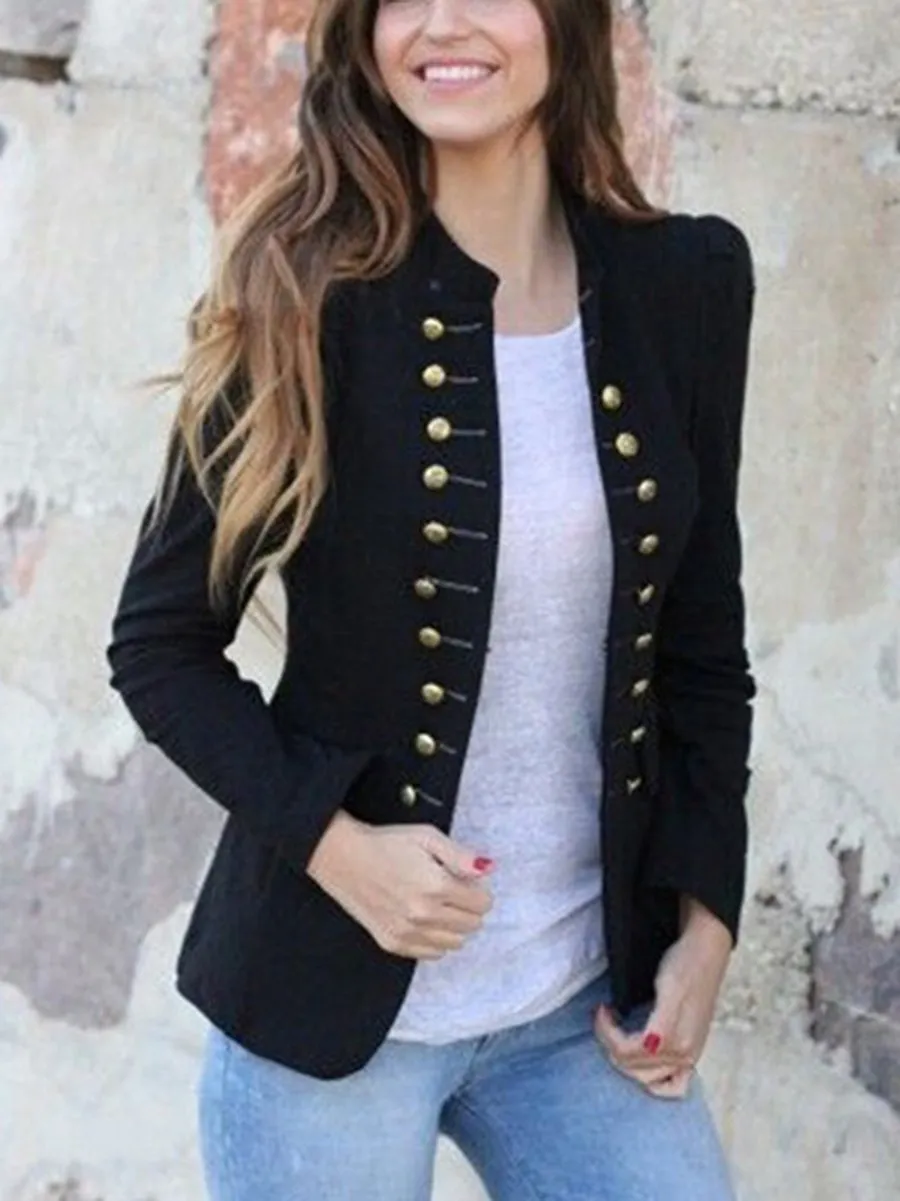 Autumn and Winter Slim Double-Breasted Solid Color Long-Sleeved Small Blazer