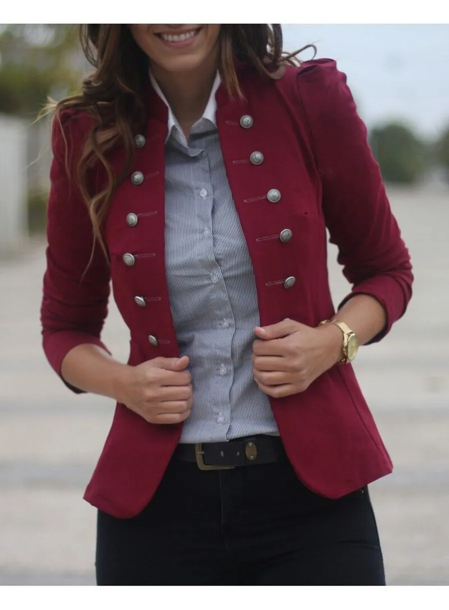 Autumn and Winter Slim Double-Breasted Solid Color Long-Sleeved Small Blazer