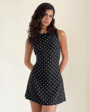 Ayana Backless Mini Dress in Polka Black