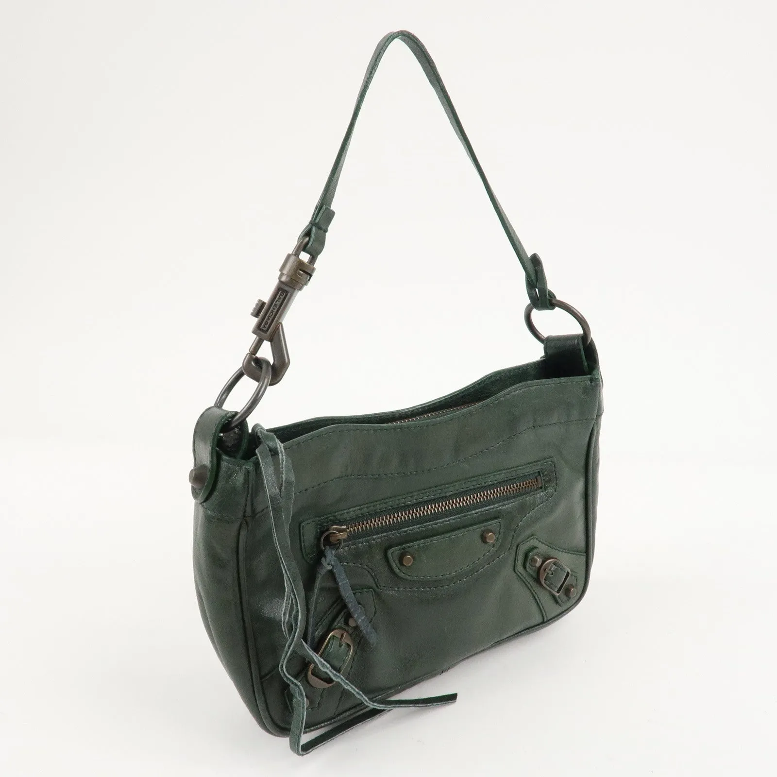 BALENCIAGA The Shoulder Leather 2 Way Hand Bag Green 138226