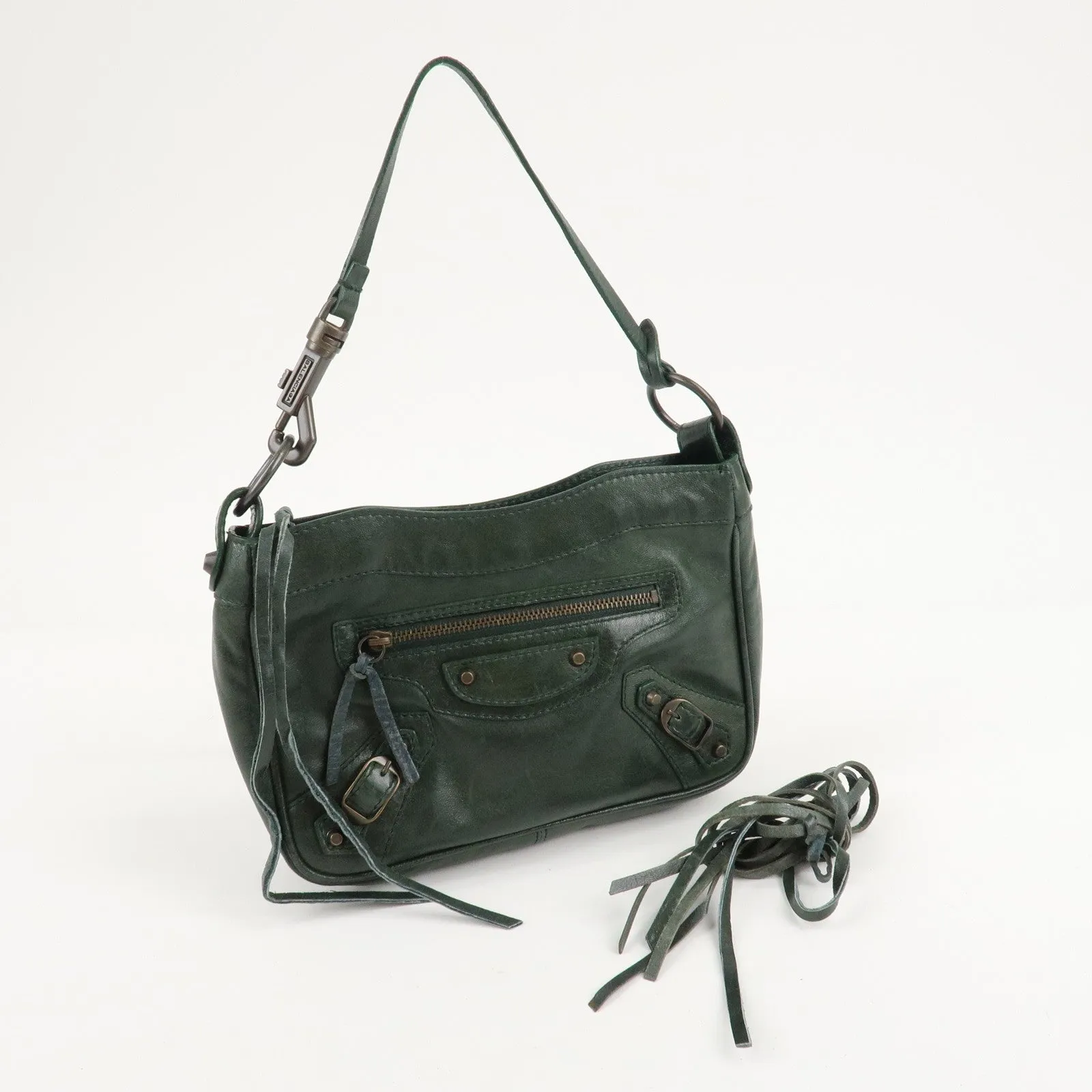 BALENCIAGA The Shoulder Leather 2 Way Hand Bag Green 138226