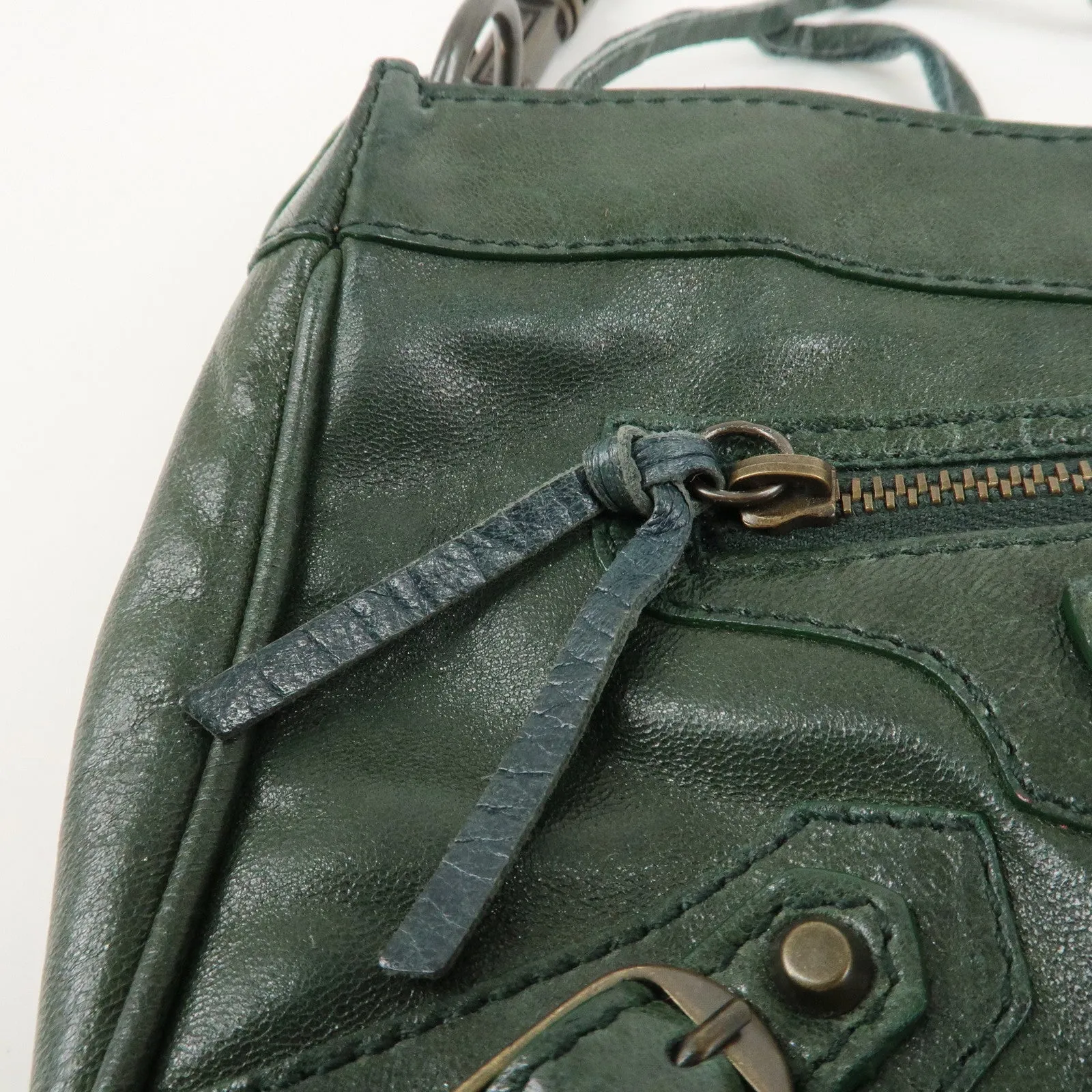 BALENCIAGA The Shoulder Leather 2 Way Hand Bag Green 138226