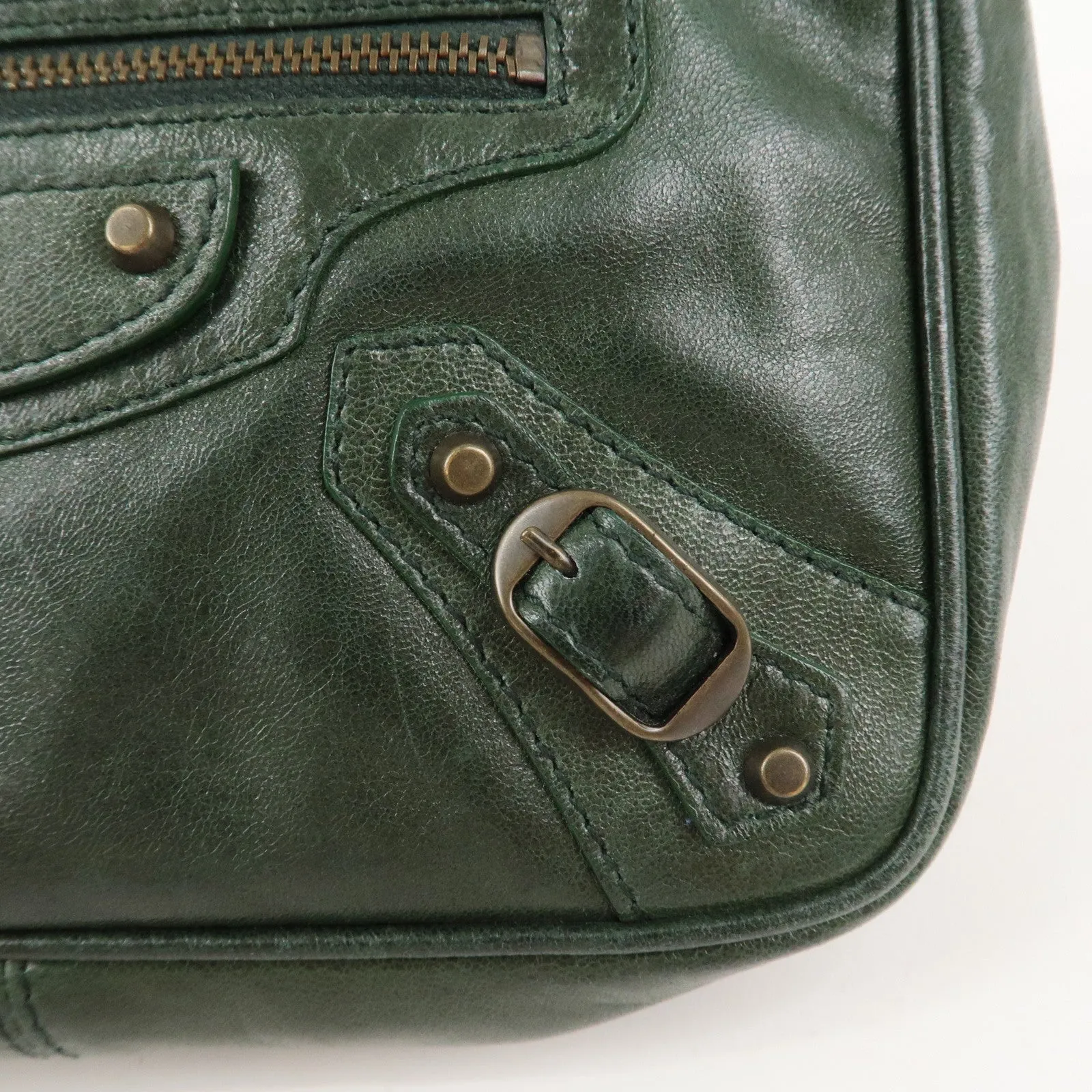 BALENCIAGA The Shoulder Leather 2 Way Hand Bag Green 138226