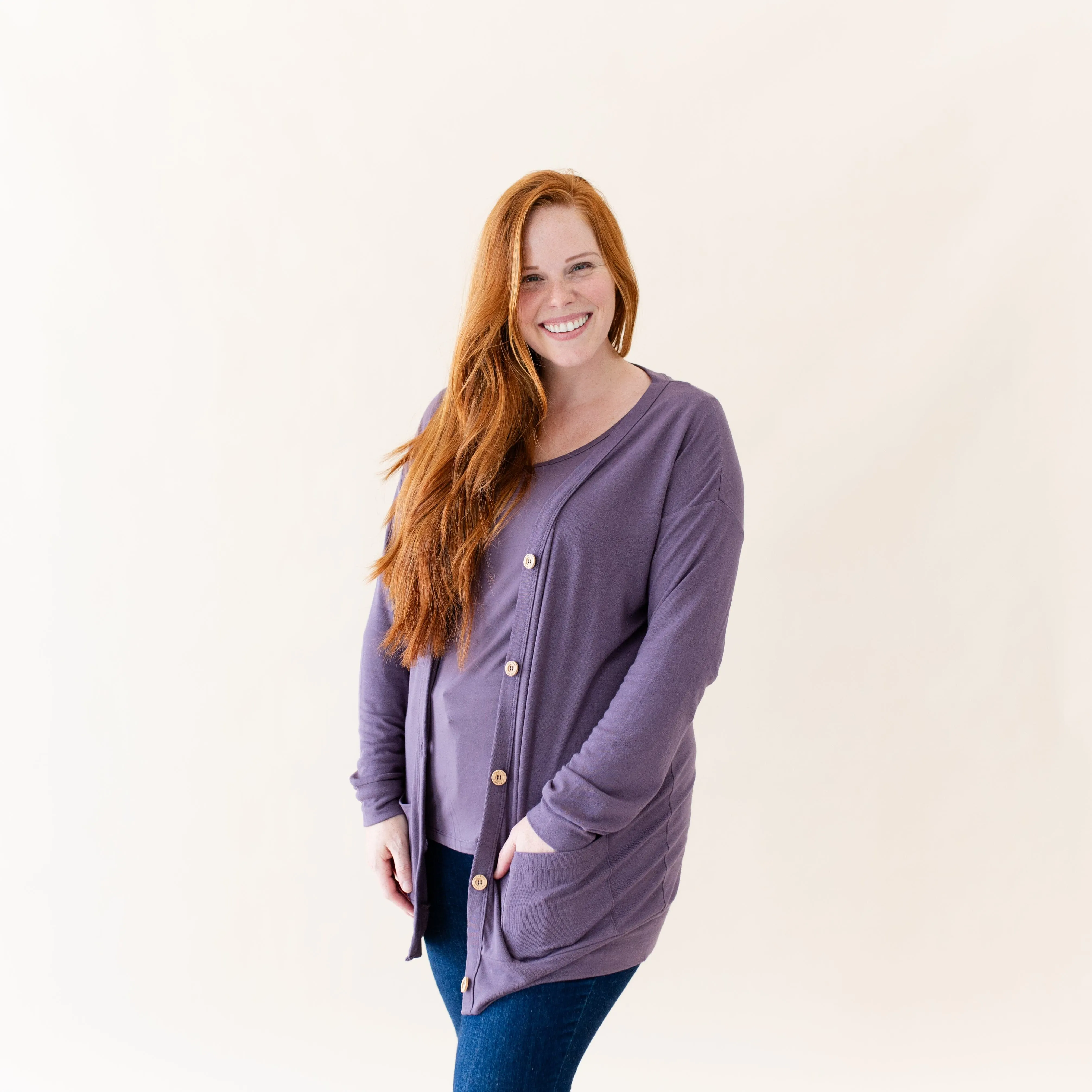 Bamboo Jersey Adult Cardigan in Currant