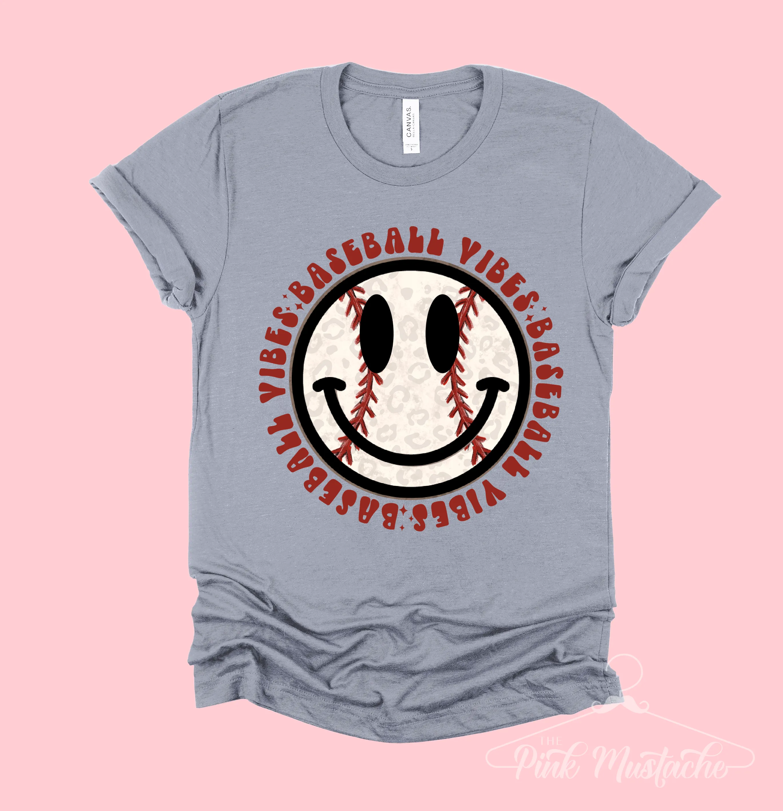 Baseball Vibes Smiley Retro Soft Style Tee -Unisex Toddler, Youth, and Adult Sized Baseball Shirt/ Softball Shirt/ Baseball Mom Tee