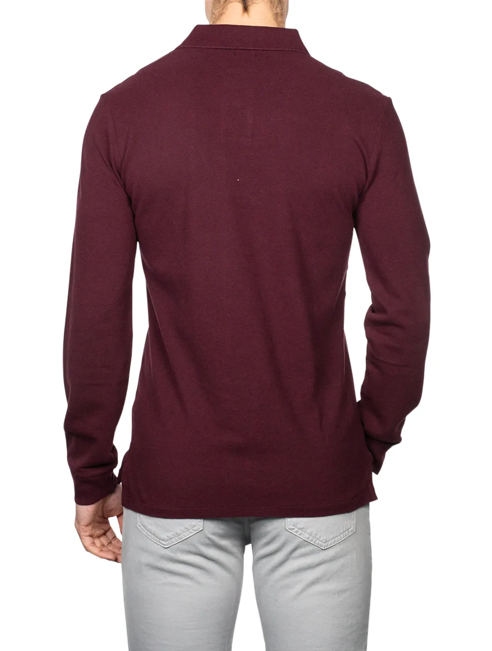 Basic Mesh Long Sleeve Polo Dark Red