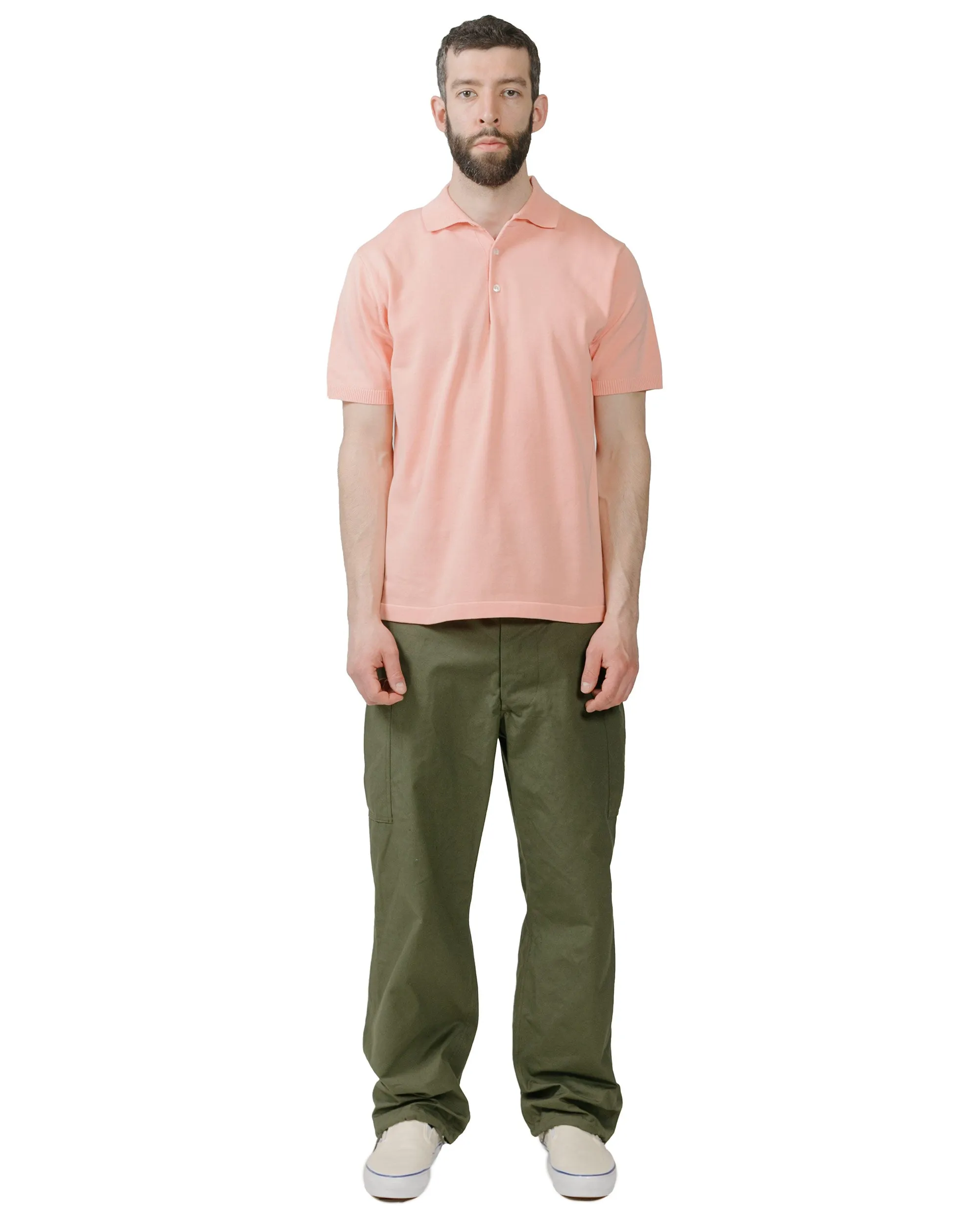 Beams Plus Knit Polo Solid 12G Pink