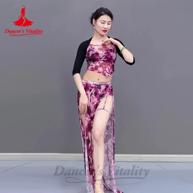 Belly Dance Costume Set for Women Modal Sleeves Top printing Long Skirt 2pcs Oriental Belly Dancing Practice Clothes Set