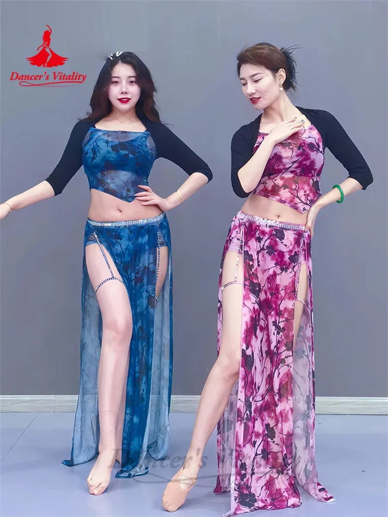 Belly Dance Costume Set for Women Modal Sleeves Top printing Long Skirt 2pcs Oriental Belly Dancing Practice Clothes Set