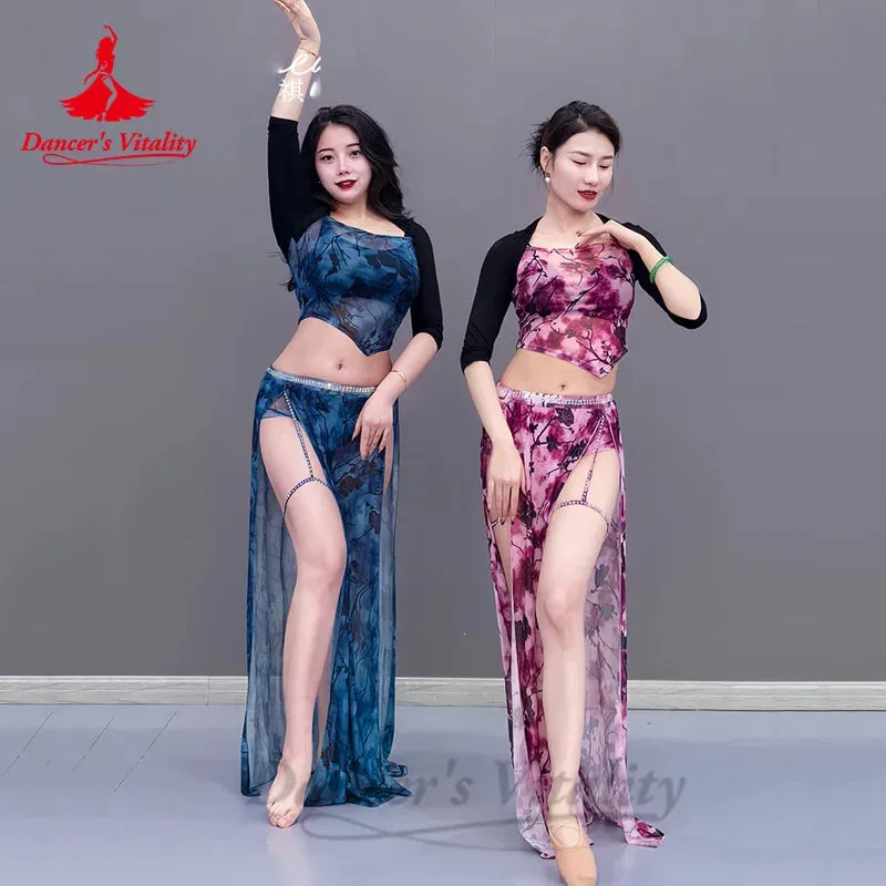 Belly Dance Costume Set for Women Modal Sleeves Top printing Long Skirt 2pcs Oriental Belly Dancing Practice Clothes Set