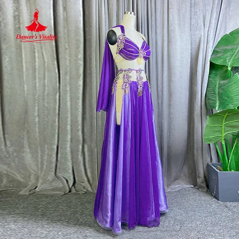 BellyDance Outfit Customized Senior AB Stones Bra Sexy Split Long Skirt 2pcs Adult Children Oriental Dance Performance Clothing