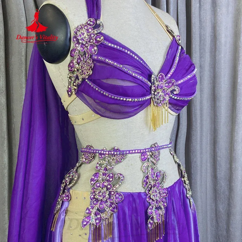 BellyDance Outfit Customized Senior AB Stones Bra Sexy Split Long Skirt 2pcs Adult Children Oriental Dance Performance Clothing