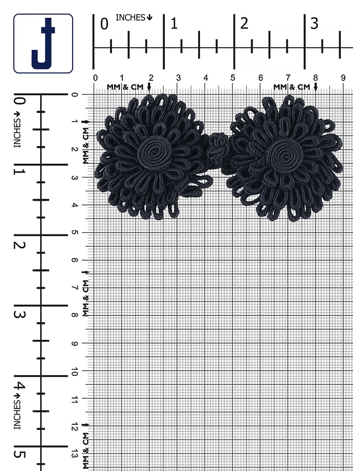 Black Cord Floral Design Frog Knot Closure