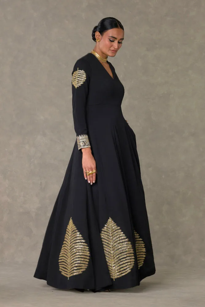 Black Kashmiri Patti Gown