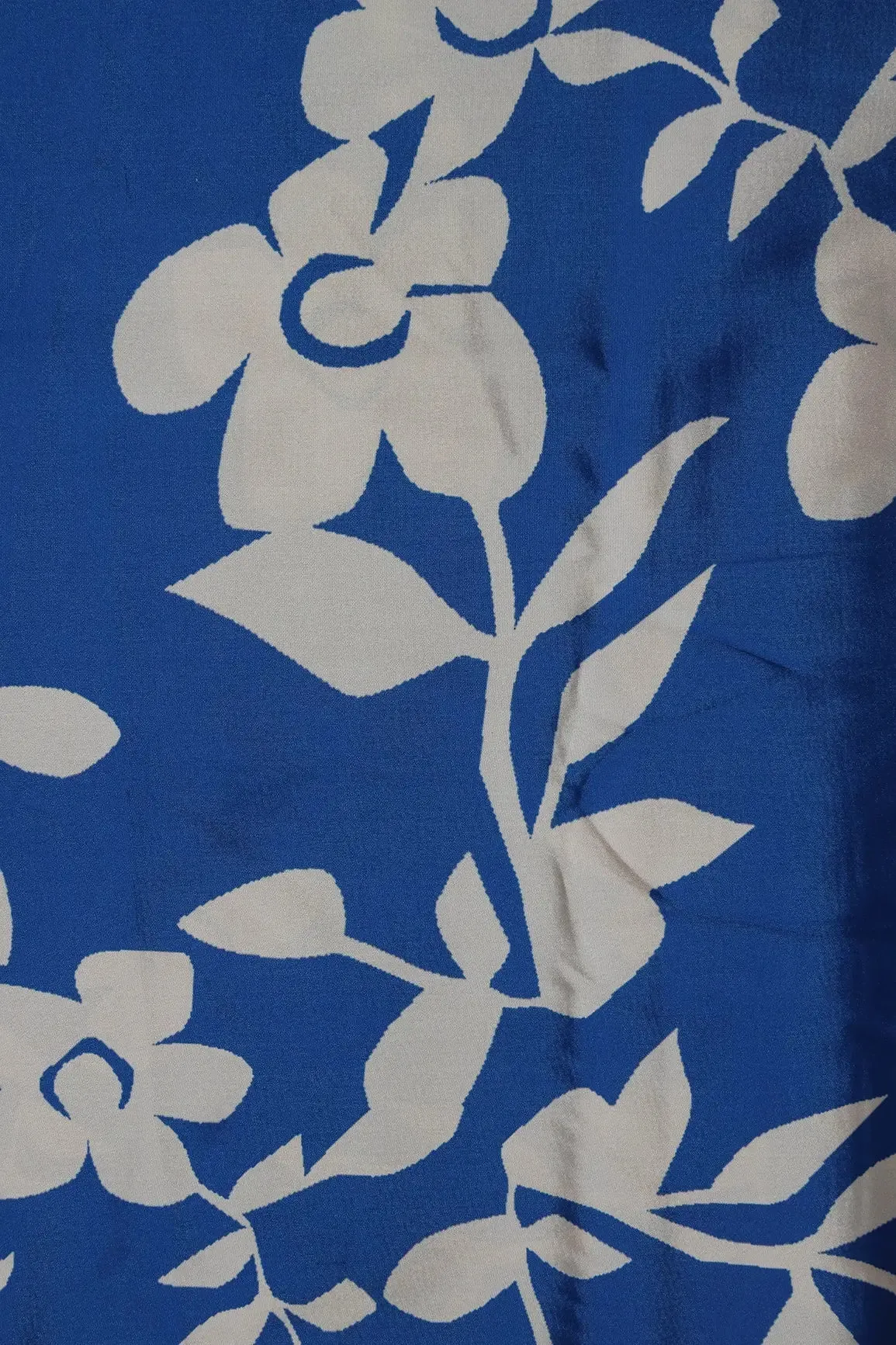 Blue And Cream Floral Pattern Digital Print On French Crepe Fabric