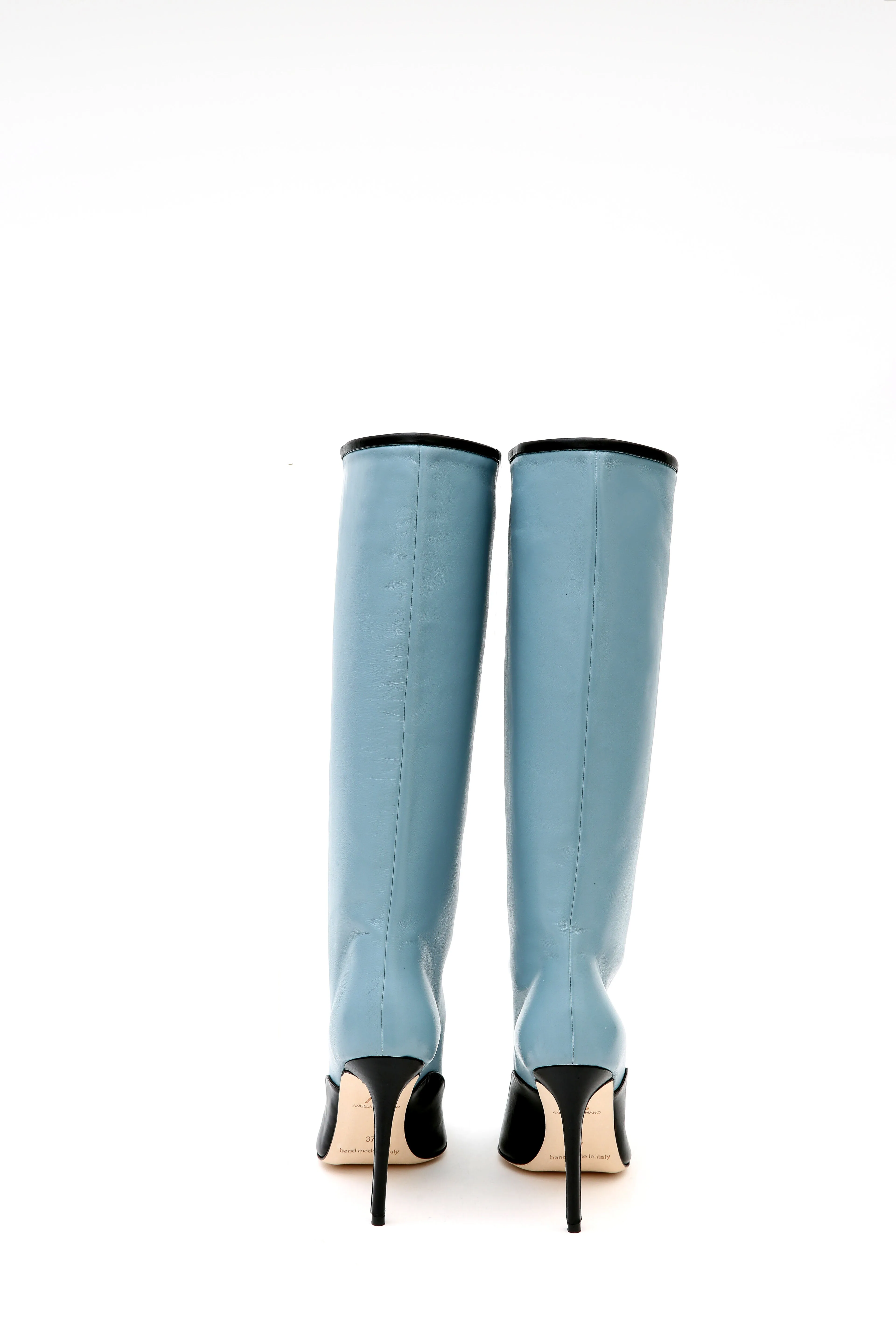 Blue Pale Blue Nappa Leather Pull-on Boots