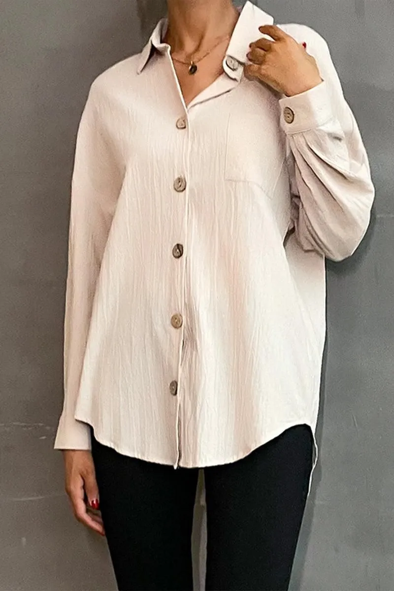 BUTTON DOWN SOLID LOOSE FIT BLOUSE SHIRTS