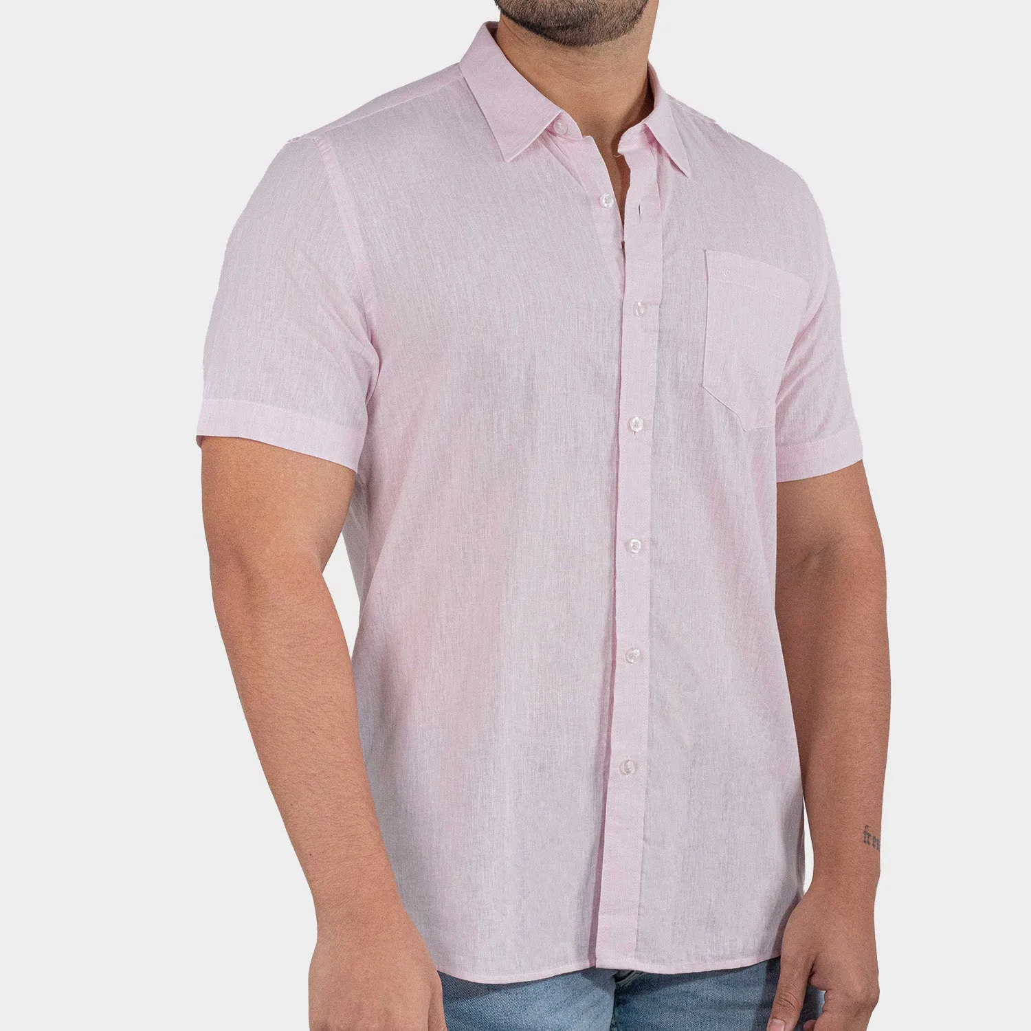 Camisa Casual de Lino Manga Corta para Hombre