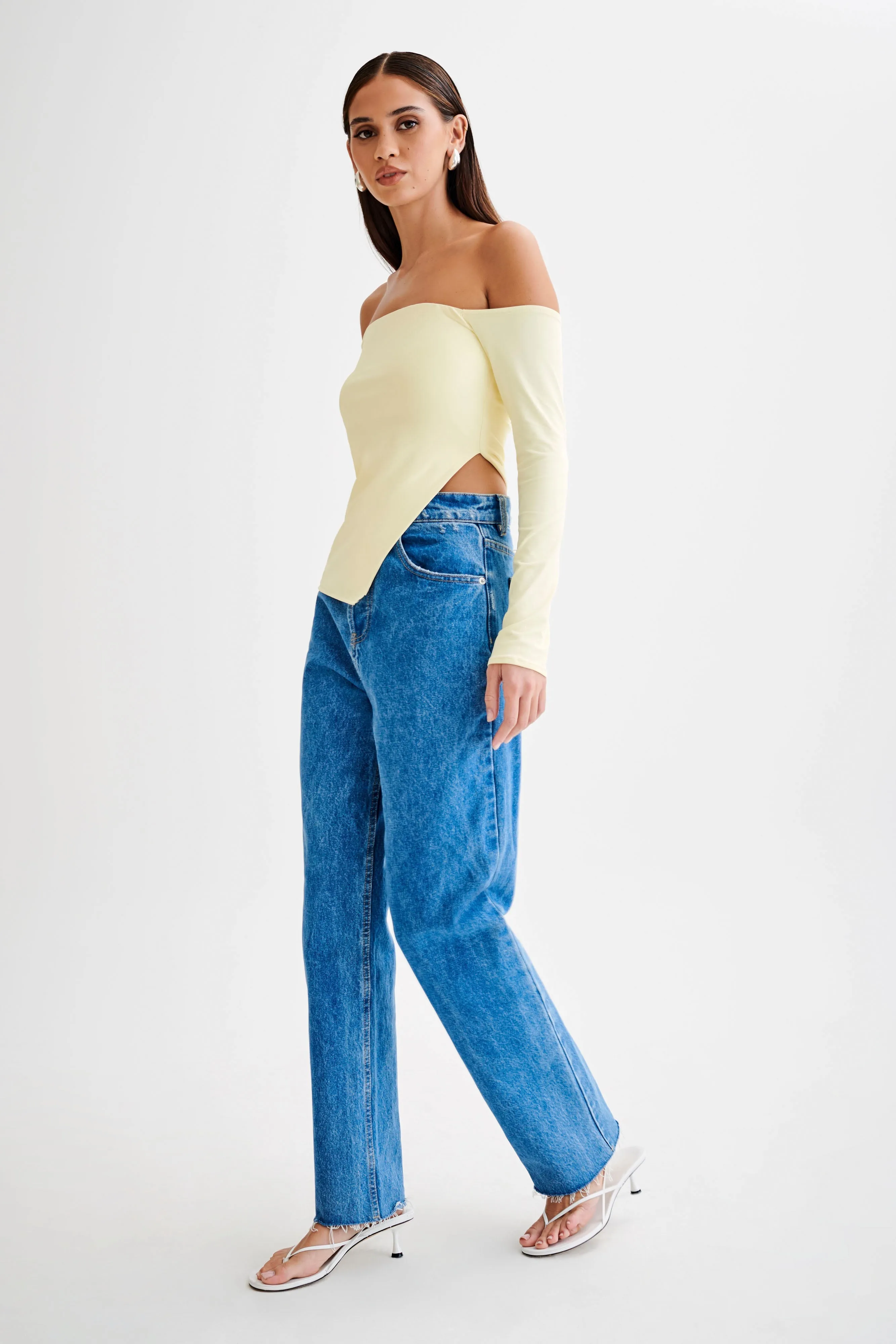 Carmen Recycled Nylon Off Shoulder Top - Lemon