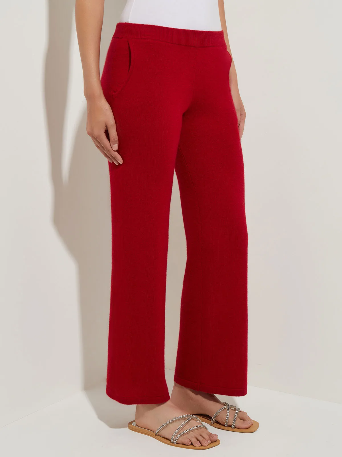 Cashmere Wide Leg Pant, Red