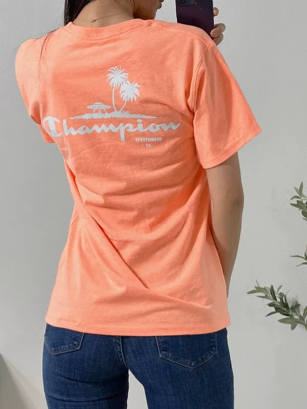 Champion Classic Graphic T-shirt UFO Palm Tree Laser Orange Heather GT23H 5860FA A8RP